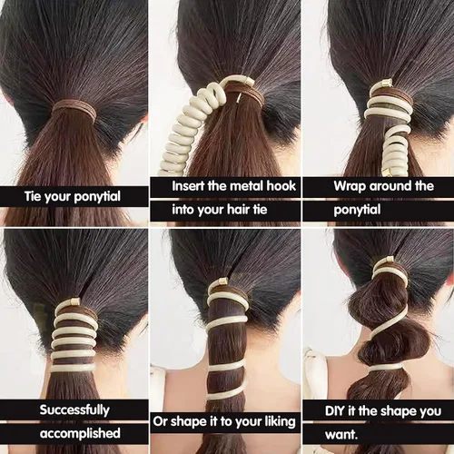 Miniatura 2 de Banda Elástica para el Cabello en Espiral Trenza Cola de Caballo Elegante Cable de Teléfono Bobinas para el Cabello Sin Pliegues Sujetadores de Cola