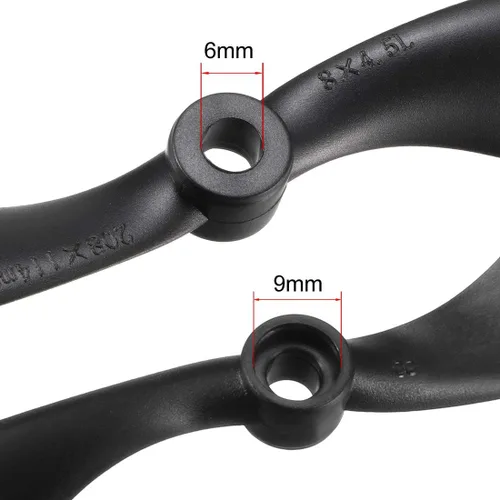 Miniatura 3 de uxcell RC Propellers CW CCW 8045 8x4.5 pulgadas 2 paletas de ala fija para juguete de avión, nailon negro, 2 pares con anillos adaptadores