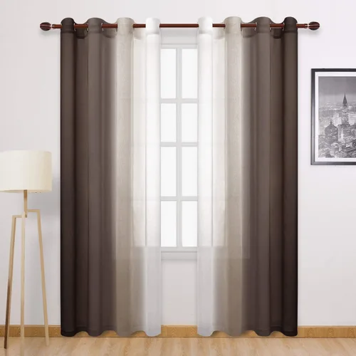 Miniatura 15 de DWCN Cortinas Transparentes de Lino Sintético Negro Degradado Ombré - Cortinas Semi Transparentes de Gasa con Ojales en la Parte Superior
