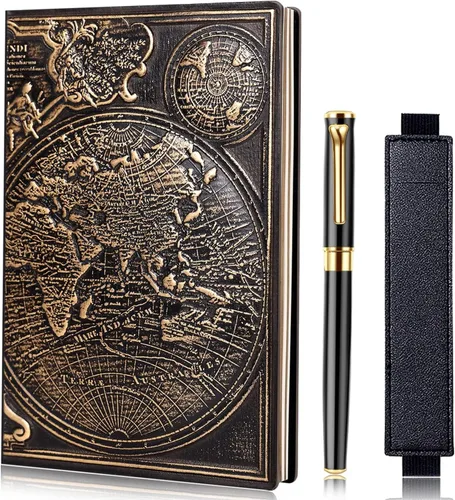 Miniatura 10 de FEIDIAO Cuaderno de Cuero con Relieve de Lagarto Vintage, Cuaderno DND, Diario de Viaje con Bolígrafo y Funda para Bolígrafo, Diario de Cuero PU