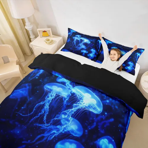 Miniatura 13 de Juego de funda de edredón para niños con diseño de gato negro, tamaño individual, juego de ropa de cama de animales lindos con burbujas de baño