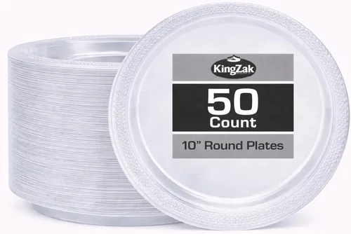 Miniatura 36 de Platos de plástico rojos de la colección Hanna K. Signature, redondos de 9 pulgadas, 50 unidades – Platos desechables resistentes para cenas