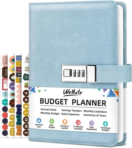 Miniatura 17 de WEMATE Agenda de presupuesto 2025 con cerradura, libro de presupuesto mensual con cuaderno de seguimiento de gastos, planificador financiero sin