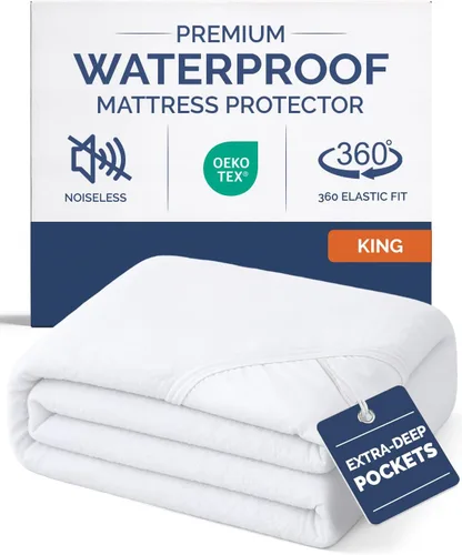 Protector de colchón King impermeable – Funda de colchón tamaño King – Protector de cama impermeable – Sábana bajera absorbente de hasta 16 pulgadas