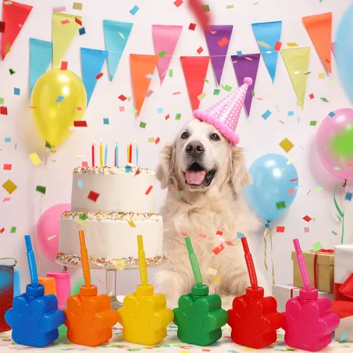 Miniatura 3 de Sratte 24 tazas de patas de perro de 10 onzas para niños con popote y tapa, suministros de fiesta de cumpleaños de perro, taza de plástico