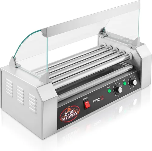 Miniatura 2 de Olde Midway - Máquina eléctrica de cocción para 12 perros calientes con 5 asadores giratorios, con tapa, de 700 Watts, de calidad comercial