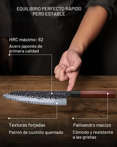 Miniatura 7 de FAMCÜTE Cuchillo japonés de 8 pulgadas, forjado a mano de 5 capas de alto carbono 9CR18MOV de acero con mango de palisandro, cuchillo de cocina