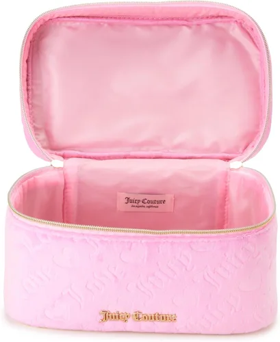 Miniatura 5 de Juicy Couture Bolsa de Maquillaje Organizador de Cosméticos Esenciales de Viaje Estuche de Tren Logo de Corazón de Terciopelo, Rosa, Tamaño único