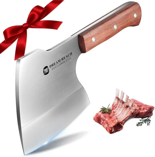 Dream Reach Cuchillo Cuchilla de Carnicero de Servicio Pesado Cortador de Huesos de Acero Inoxidable Hacha de Carnicero Forjada a Mano Cuchillo de