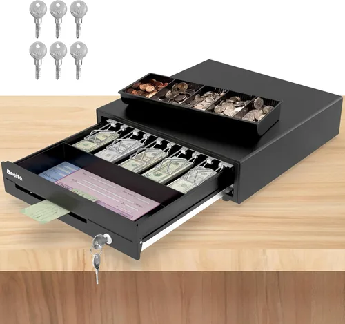 Cajón de efectivo resistente de 16 pulgadas para sistema POS - Bandeja totalmente extraíble, 5 billetes/5 monedas con micro interruptor e