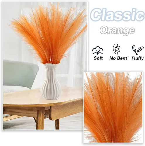 Miniatura 3 de Decoración de hierba de pampa naranja otoñal, 30 piezas de 17 pulgadas de hierba de pampa sintética, arreglo floral de hierba de pompas y relleno