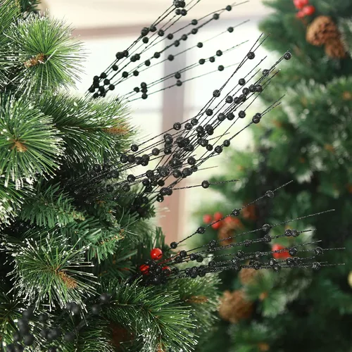 Miniatura 5 de Paquete de 10 tallos de bayas artificiales negras con purpurina de 15.7 pulgadas, palitos de Navidad falsos decorativos con purpurina para árbol