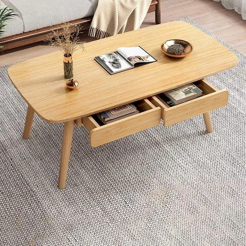 Miniatura 6 de Mesa auxiliar, contemporánea de madera maciza con 4 patas, mesa auxiliar rectangular con almacenamiento para sala de estar, fácil montaje, natural