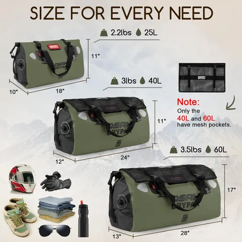 Miniatura 2 de OSAH DRYPAK Bolsa de lona impermeable – Bolsa seca para motocicleta con gran espacio de almacenamiento, bolsas de equipaje impermeables con bolsillo