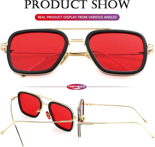 Miniatura 7 de AIEYEZO Tony Stark Sunglasses Vintage Square Metal Frame Eyeglasses for Men Women - Iron Man and Edith Sun Glasses