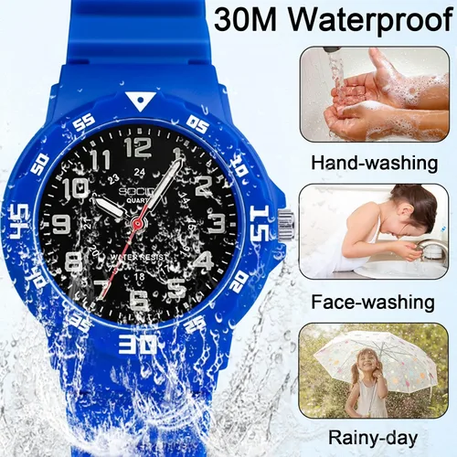 Miniatura 2 de Reloj analógico para niños, resistente al agua, para enseñar el tiempo, para niños y niñas, correa suave para aprender