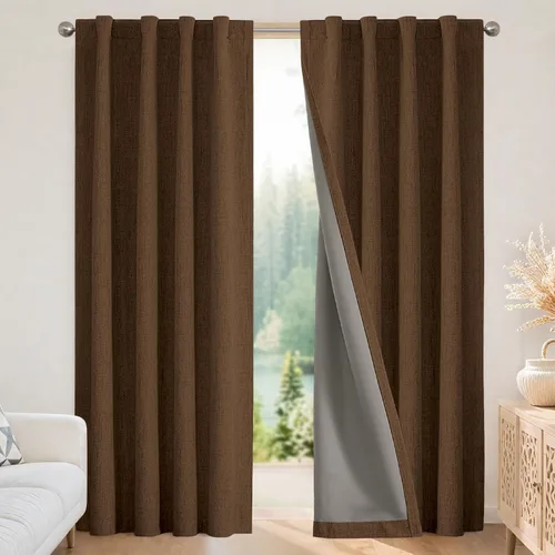 Miniatura 11 de Joydeco - Cortinas 100% opacas, 2 paneles de lino natural para oscurecer habitación, aislamiento térmico, trabillas traseras y bolsillo para barra