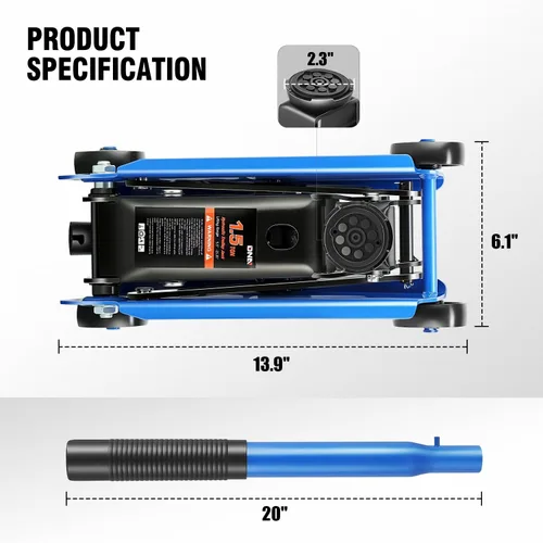 Miniatura 4 de DNA Motoring Gato Hidráulico de Carretilla de Perfil Bajo para Servicio/Piso, Capacidad de 1.5 Toneladas (3000 libras), Rango de Elevación