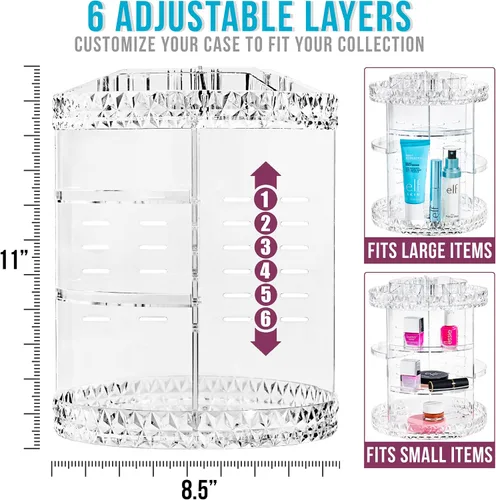 Miniatura 2 de Sorbus Organizador de maquillaje giratorio de 360º, organizador de cosméticos giratorios, estantes ajustables para maquillaje, perfumes y artículos