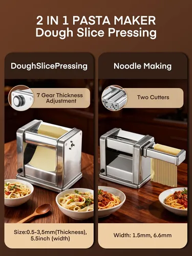 Miniatura 6 de FOHERE Máquina eléctrica para hacer pasta, fabricante de fideos de grosor ajustable para espaguetis, fettuccine, lasaña y albóndigas