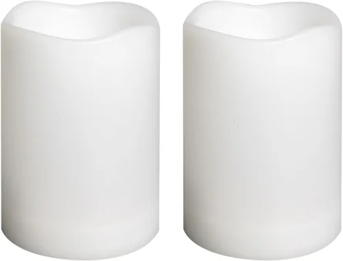 Miniatura 28 de 4 velas LED escalonadas sin flama, de pilas, impermeables, para exteriores, con temporizador, luz nocturna parpadeante de resina plástica