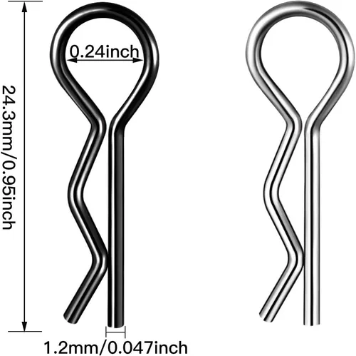 Miniatura 4 de 120 clips universales para carrocería Rc para automóvil, acero inoxidable plateado y negro, clips R para escala 1/10 1/12 Redcat Hpi Himoto Hsp