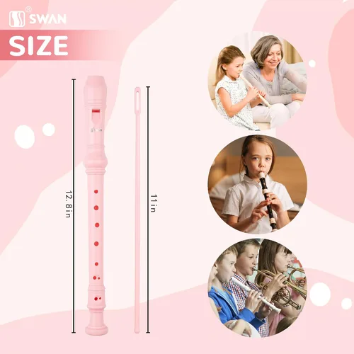 Miniatura 3 de SWAN Grabadora soprano para estudiantes principiantes – Flauta de 8 agujeros desmontable 3 piezas ABS descante grabadores con varilla de limpieza