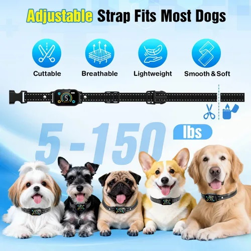 Miniatura 7 de Paquete de 2 collares antiladridos, collar inteligente para perros grandes, medianos y pequeños, collar de entrenamiento ultraligero recargable