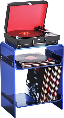 Miniatura 11 de Mesa para tocadiscos de acrílico con estante de almacenamiento, mesa auxiliar transparente para noche (verde, grande)