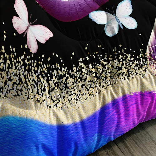 Miniatura 6 de Axolotl Juego de ropa de cama de elefante 3D, tamaño matrimonial, bonito juego de edredón de mariposa voladora, margarita, purpurina degradada