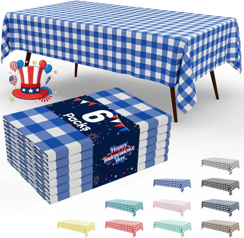 Miniatura 64 de Smiry Paquete de 3 Manteles Desechables de Cuadros Gingham Color Caqui - 54" x 72" Mantel de Plástico de Servicio Pesado, Cubiertas de Mesa