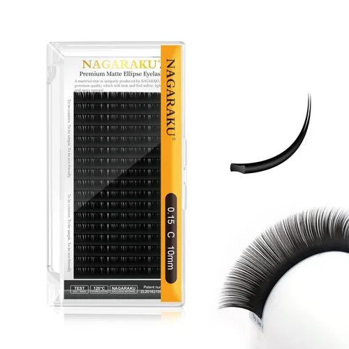 Miniatura 81 de NAGARAKU Extensiones de pestañas elipse con puntas abiertas planas, pestañas individuales de 0.006 in, rizo C, bandeja de mezcla de 0.315-0.591 in