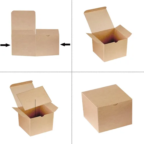 Miniatura 5 de Xxcxpark 30 cajas de regalo de papel kraft marrón 5x5x3.5, caja de favor de fiesta de papel kraft con tapa para manualidades DIY, cubo, cupcake