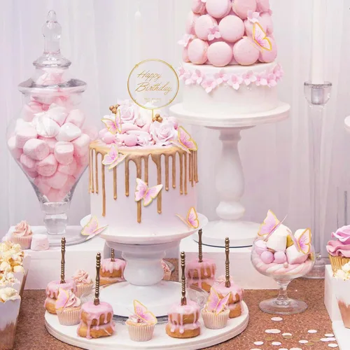 Miniatura 5 de Juego de 11 unidades de decoraciones de mariposa para pastel rosa dorado - Decoración de pastel de feliz cumpleaños de metal dorado (LL-652)