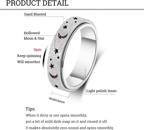 Miniatura 5 de Anillo de alivio de la ansiedad, anillo giratorio para aliviar el estrés, de acero inoxidable, anillo giratorio para mujeres, hombres, unisex