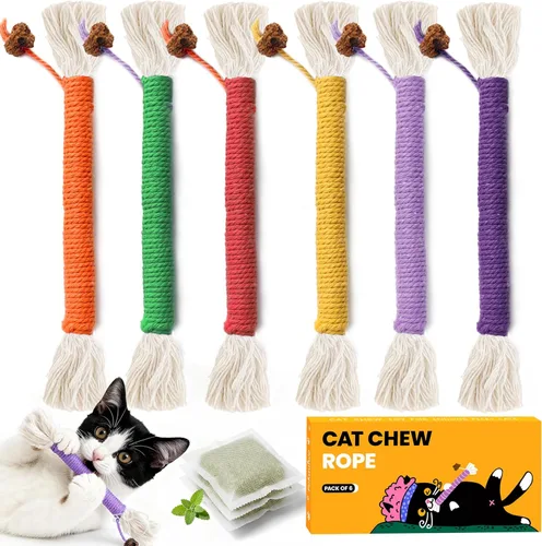 Juguetes para gatitos, juguete masticable para limpieza de dientes, juguetes de cuerda de hierba gatera para gatitos de interior, juguetes