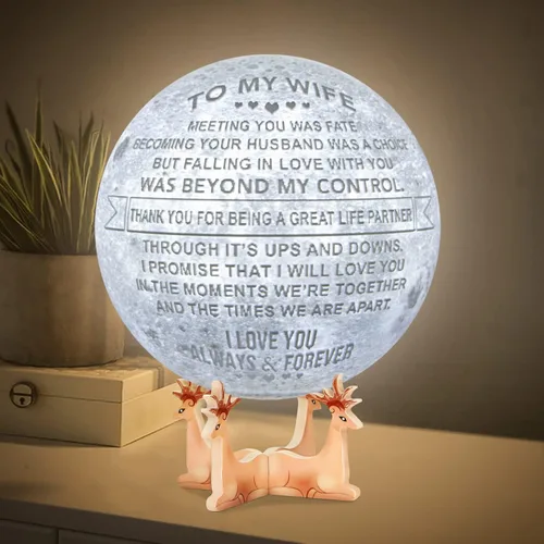 K KENON Lámpara de luna 3D grabada para esposa, impresión 3D personalizada de 5.9 pulgadas, regalo de luz lunar para esposa, regalo de Navidad de