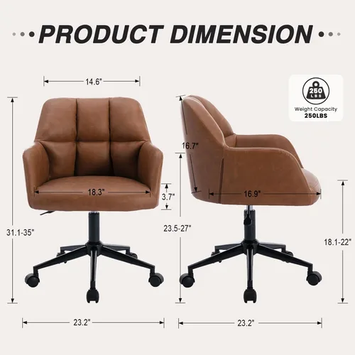 Miniatura 2 de HNY Silla de escritorio moderna de piel sintética, altura ajustable, cómoda silla giratoria de maquillaje con ruedas para sala de estar, computadora