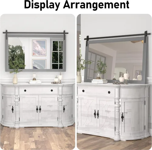 Miniatura 8 de PAIHOME Espejo de pared gris grande, espejo de baño cuadrado rústico horizontal de granja para espejos de tocador con marco de madera, decoración