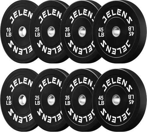 Miniatura 19 de Juego de Placas de Peso para Barra Olímpica JELENS, Juego de Pesos de Goma de 2 Pulgadas Negro/Colorido para Entrenamiento de Fuerza y Levantamiento