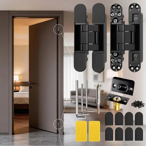 Bisagra de puerta oculta de 6 pulgadas, bisagras ocultas, kit de herrajes para puerta oculta, bisagra giratoria invisible silenciosa de 180 grados,