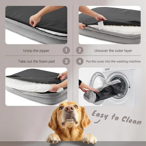 Miniatura 7 de Soft Touch - Cama ortopédica XL para perros grandes con parte superior de pelo sintético, sofá para mascotas impermeable con funda extraíble y Gris