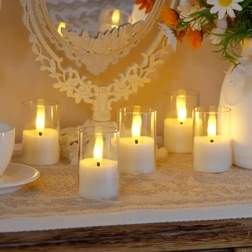 Miniatura 2 de Velas sin llama pequeñas de té LED, vela votiva acrílica operada por batería de 4.3 cm x 6.4 cm con control remoto y temporizador, paquete de 8