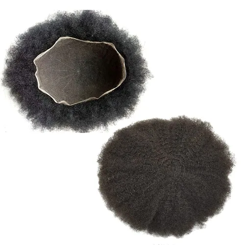 Miniatura 6 de Afro Toupee For Black Men Black Human Hair Mens Toupee Full Lace Hairpiece African American Wavy Kinky Hair System For Men 2MM Afro Wavy-#1 Jet Black