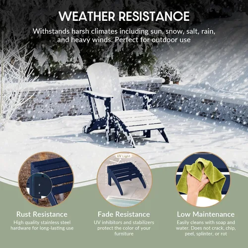Miniatura 6 de WestinTrends Reposapiés otomano Adirondack para patio al aire libre, taburete de madera de polietileno para todo tipo de clima, ampliamente Azul