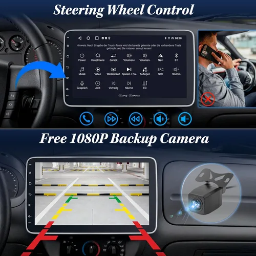 Miniatura 7 de [2G+64G] Radio de coche Bluetooth de 10.1 pulgadas con Bluetooth inalámbrico Apple Carplay Android Auto, pantalla táctil giratoria Receptores