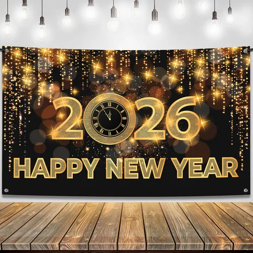 Miniatura 7 de Katchon, Xtralarge - Cartel de feliz año nuevo – 72 x 44 pulgadas Cartel dorado de feliz año nuevo 2026 para decoraciones de Año Nuevo 2026