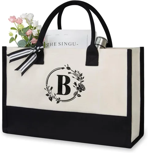 Miniatura 124 de TOPDesign - Bolso de playa de lona con inicial personalizada, bolsa de regalo con monograma, para mujer