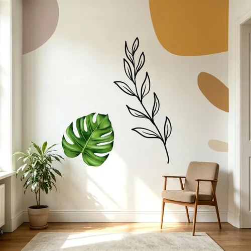 Miniatura 18 de Calcomanías de Pared Bohemias de Mediados de Siglo Modernas Despegar y Pegar, Pegatinas de Vinilo de Pared de Arcos Grandes Sol, Hojas Plantas