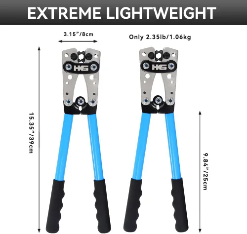 Miniatura 4 de HKS Herramienta de prensado de terminales de cable de batería 10-1 AWG - Engarzadora de cable resistente para terminales de anillo Terminales